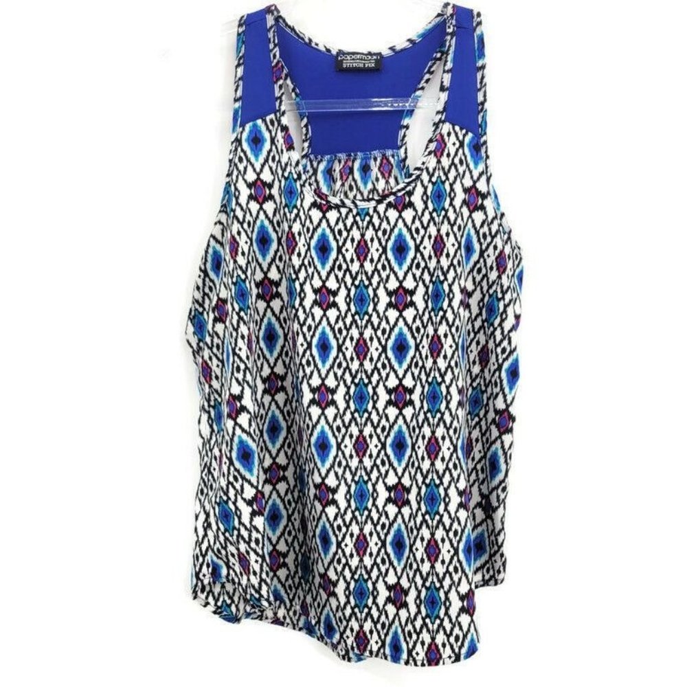 Papermoon Stitch Fix Shirt Womens M Blue Tribal Aztec Racerback Beach Tank Top